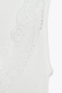 T-SHIRT CÔTELÉ DENTELLE