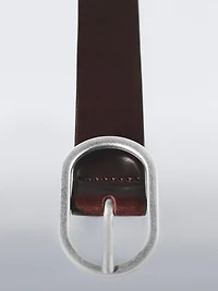 Nubuck leather belt with oval buckle