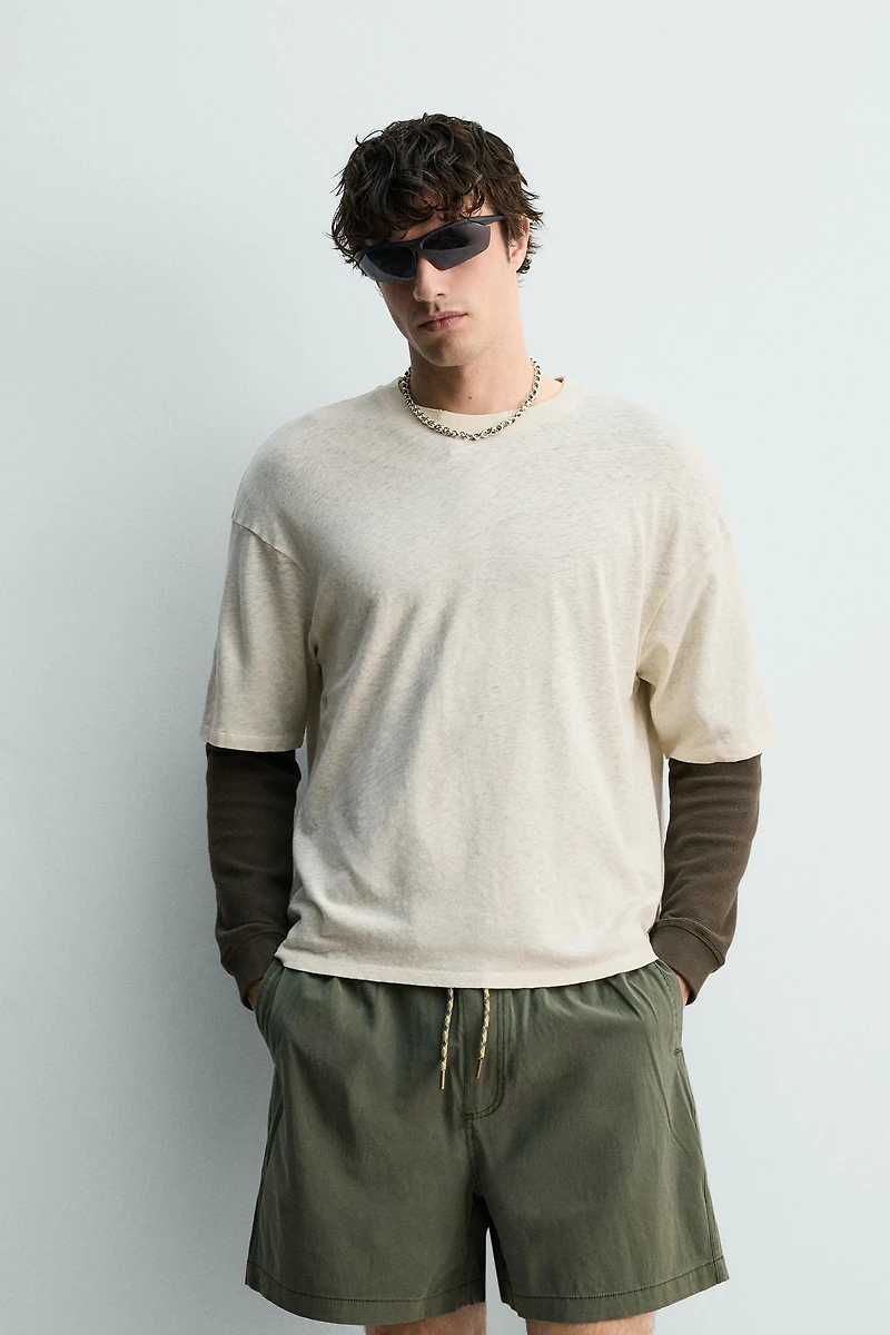 WASHED COTTON-LINEN HAWAII T-SHIRT