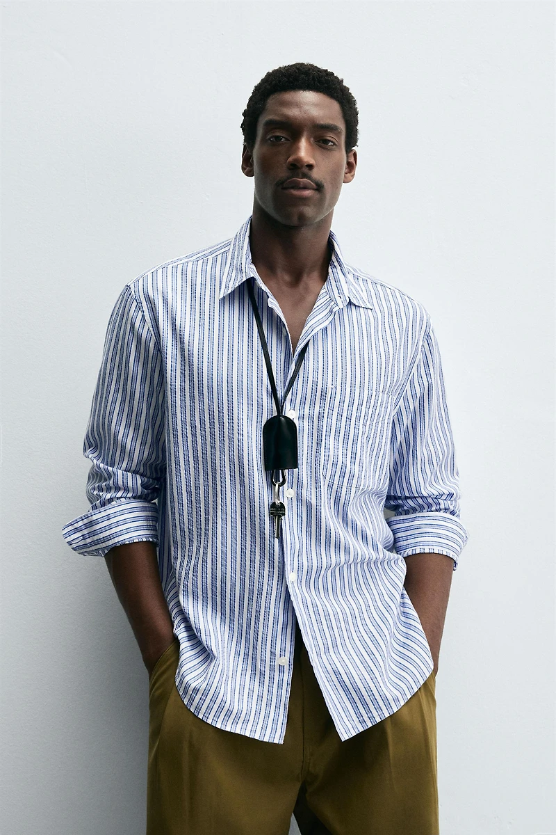 WRINKLED EFFECT STRIPED SHIRT