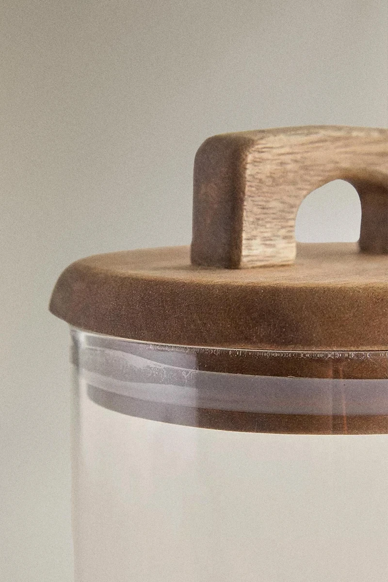 BOROSILICATE GLASS AND WOOD STORAGE JAR