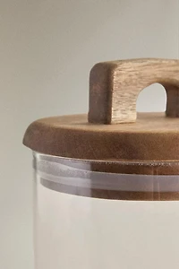 BOROSILICATE GLASS AND WOOD STORAGE JAR
