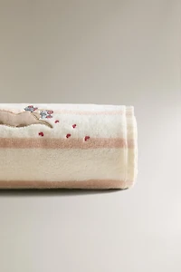 CHILDREN'S STRIPED BATH TOWEL WITH SKATING DOG