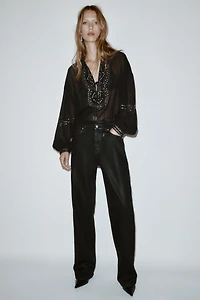 SEMI-SHEER BEADED BLOUSE