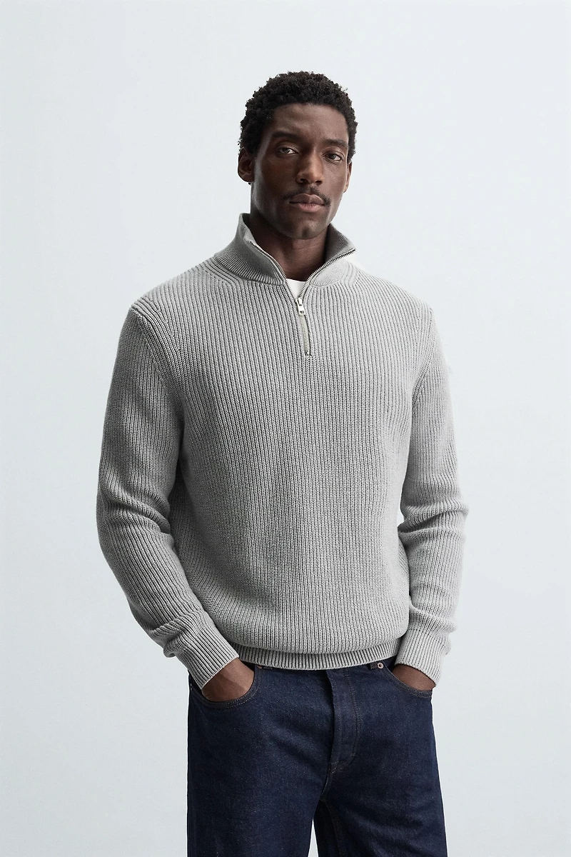 PULL EN MAILLE PERLÉE ZIPPÉ