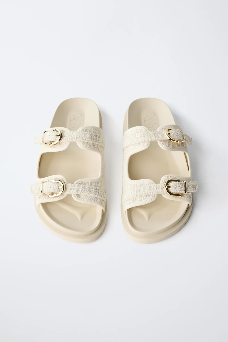 RAFFIA EFFECT BUCKLE SANDALS