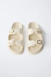 RAFFIA EFFECT BUCKLE SANDALS