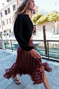 ASYMMETRIC POLKA DOT MIDI SKIRT