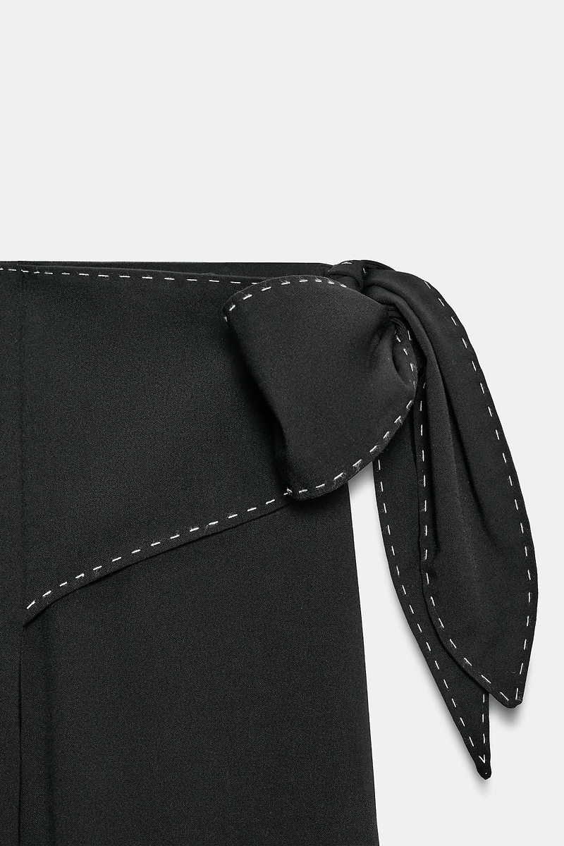 TOPSTITCHED TIE PANTS