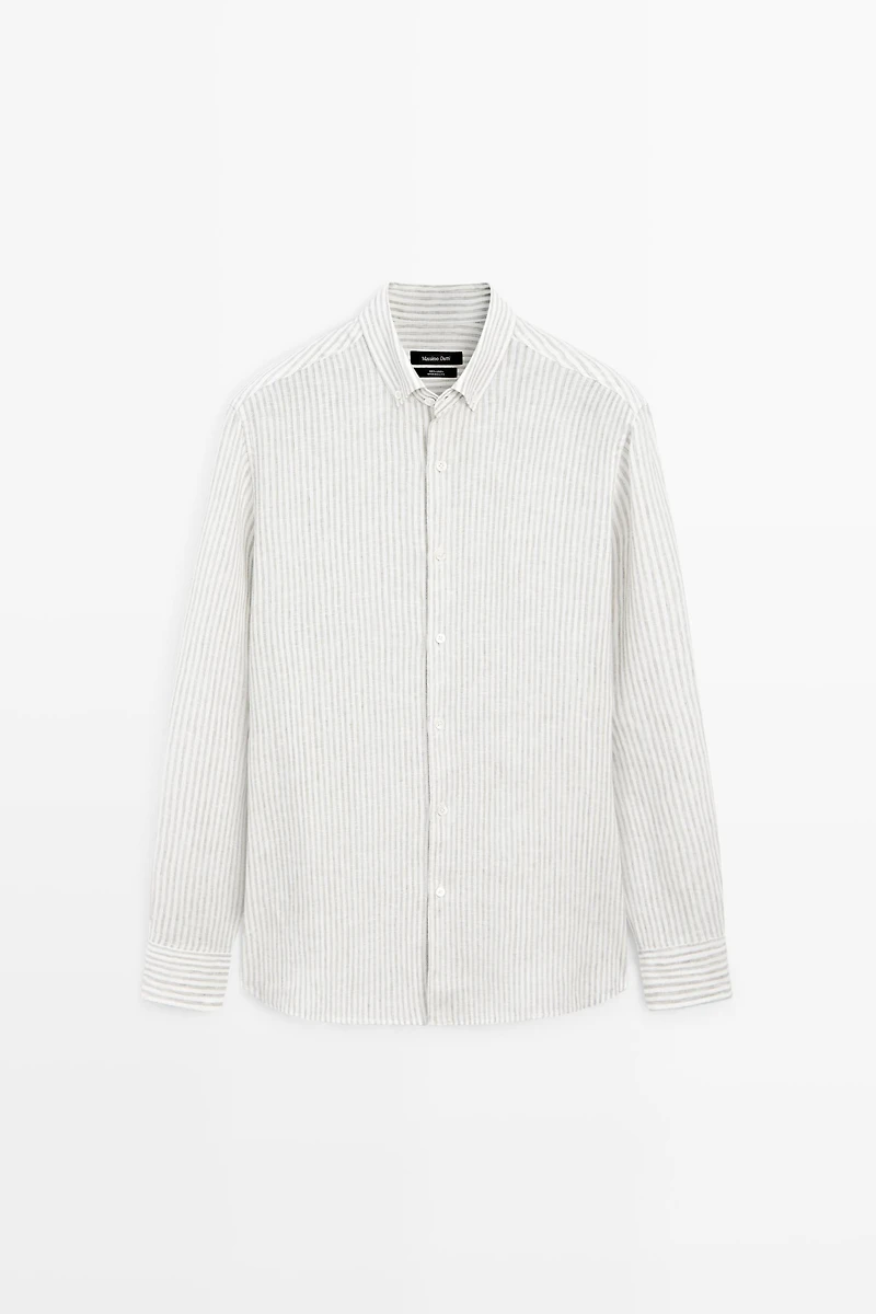 100% linen pinstriped slim fit shirt