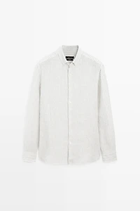 100% linen pinstriped slim fit shirt