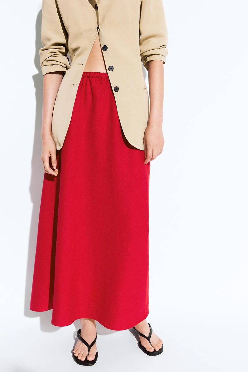 100% linen elasticated midi skirt