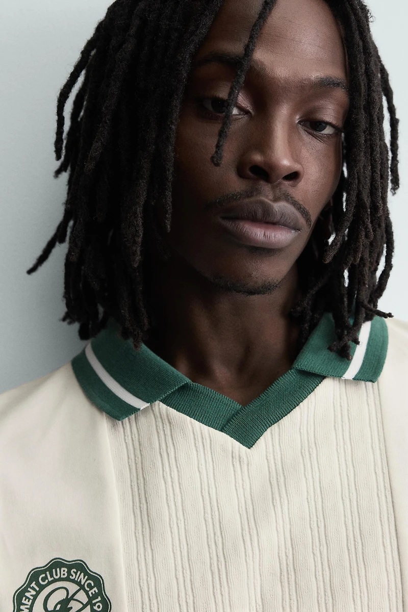 RETRO FOOTBALL EMBROIDERED JACQUARD POLO