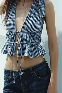 GINGHAM TIE TOP