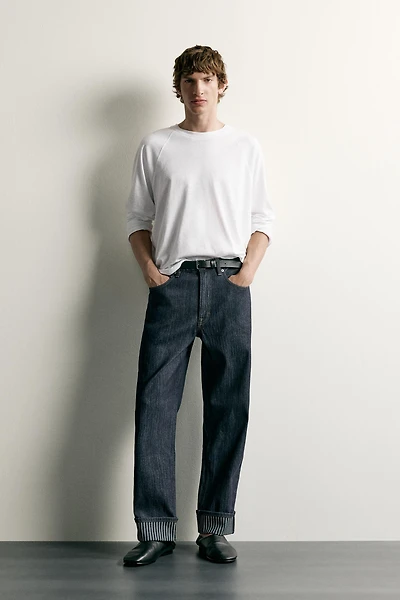 CONTRAST TURN-UP STRAIGHT FIT JEANS