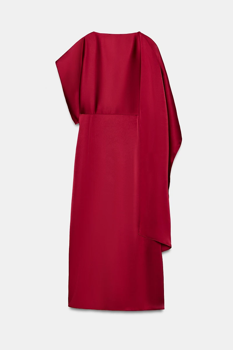 SATIN EFFECT CAPE MIDI DRESS