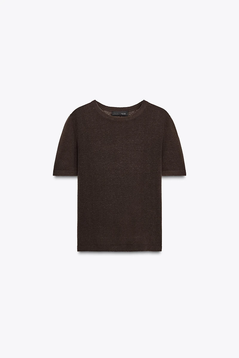SHORT SLEEVE LINEN KNIT TOP