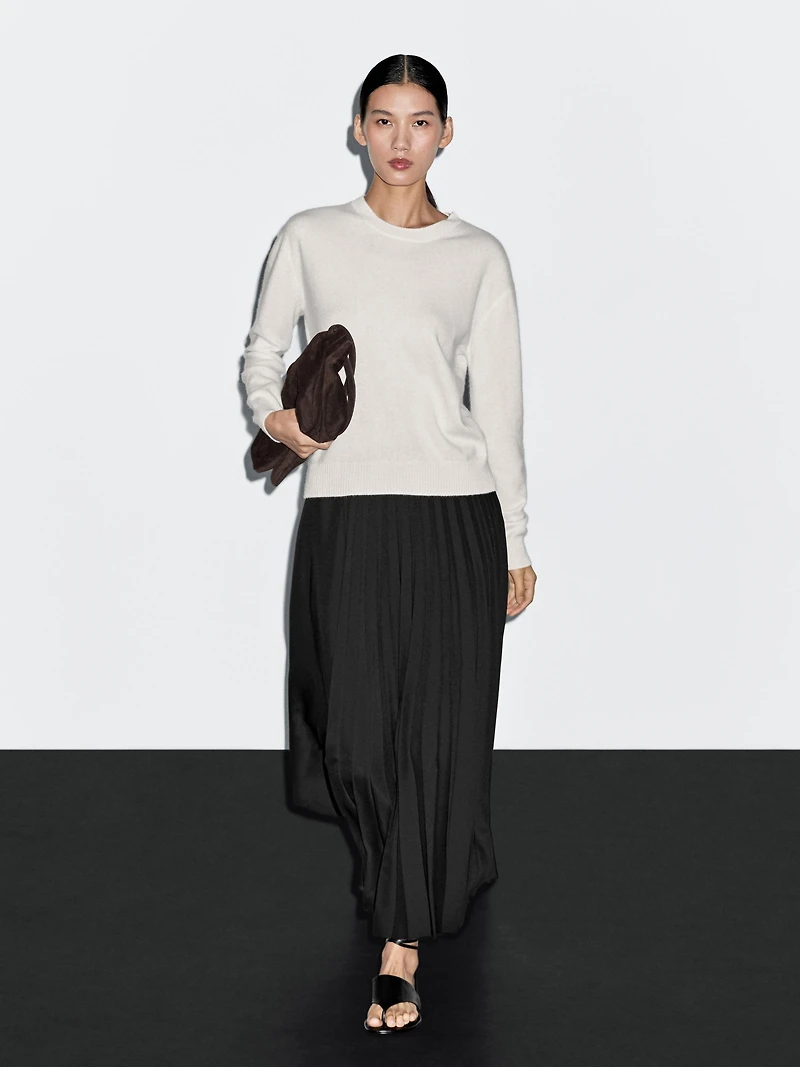 Denim midi skirt with plank detail