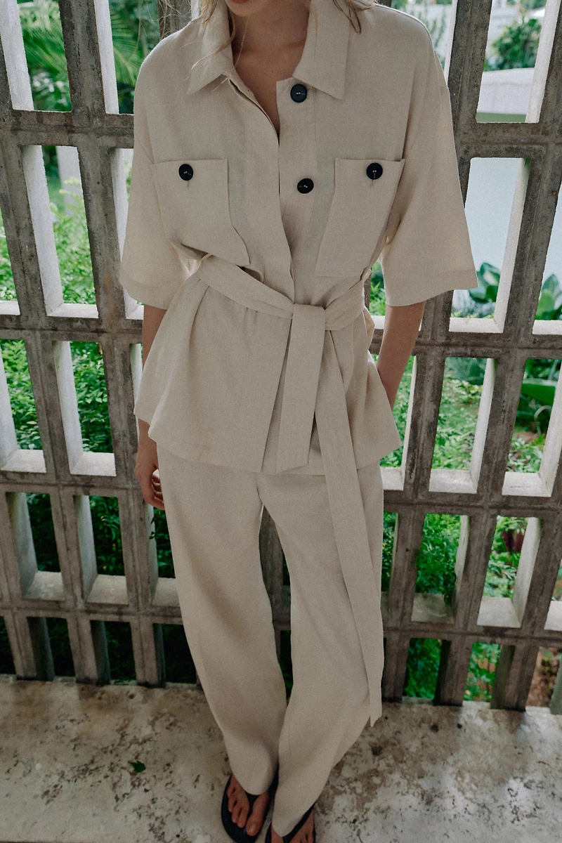 BELTED LINEN SAFARI JACKET