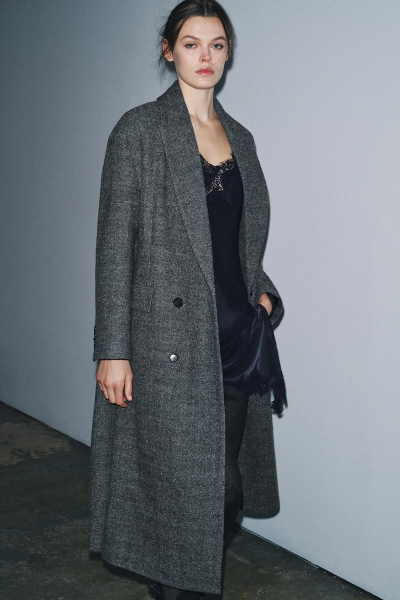 100% WOOL PLAID COAT ZW COLLECTION LIMITED EDITION