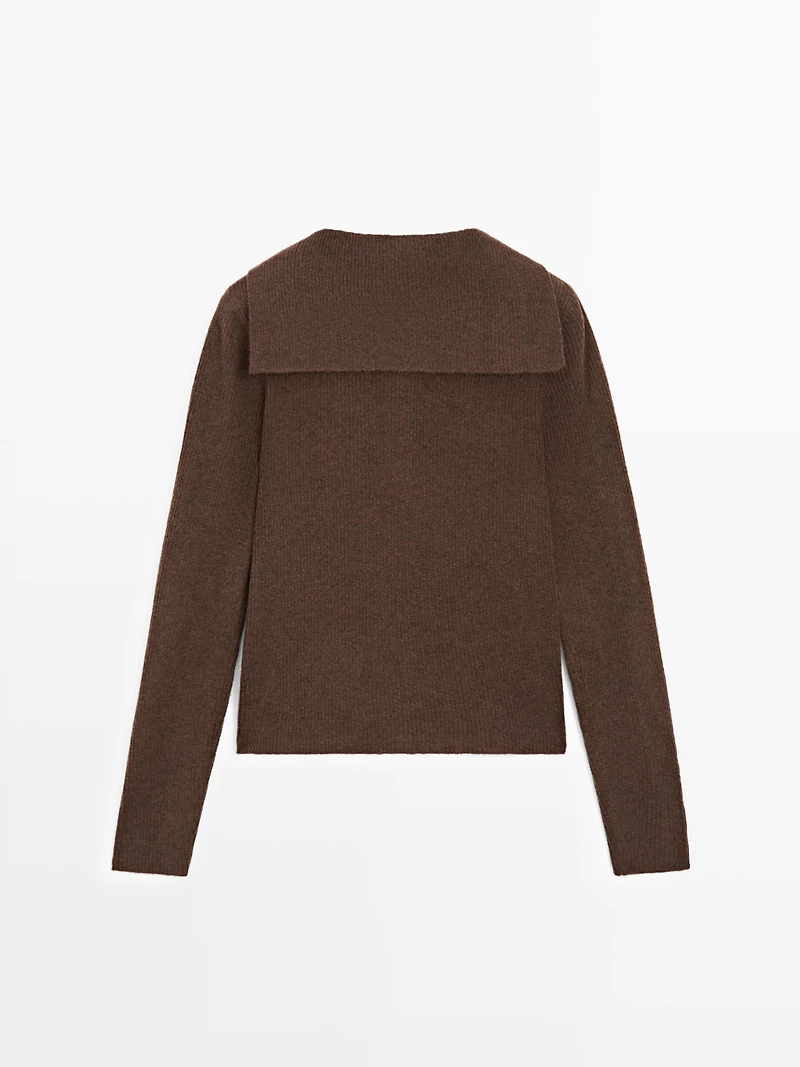 Melange knit polo sweater with collar detail