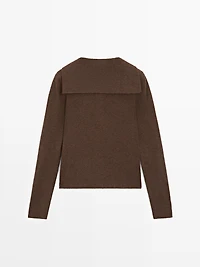 Melange knit polo sweater with collar detail