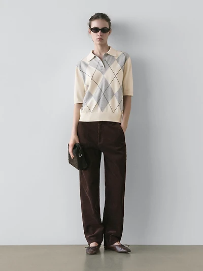Argyle knit polo sweater