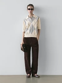 Argyle knit polo sweater