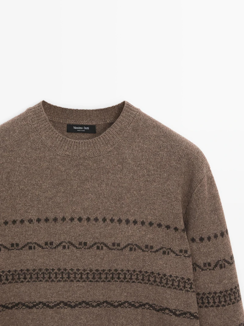 Wool blend jacquard knit sweater
