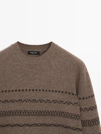 Wool blend jacquard knit sweater