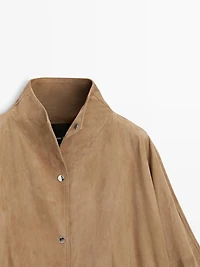 Suede leather cape with button details