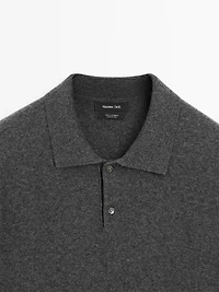 100% cashmere ribbed knit polo shirt