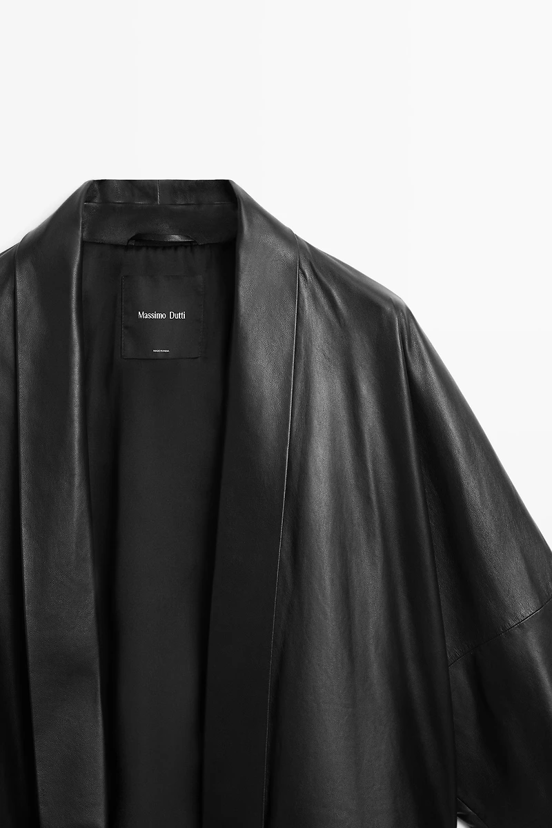 Nappa leather lapel kimono