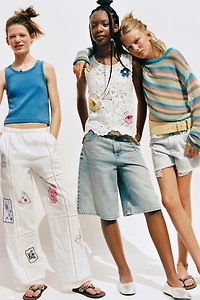 PATCHWORK EMBROIDERED STRAIGHT PANTS