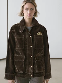 Flocked denim jacket with collar detail