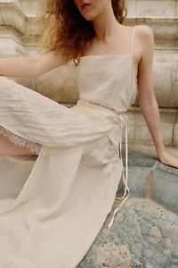 LACE TRIM MIDI SLIP DRESS