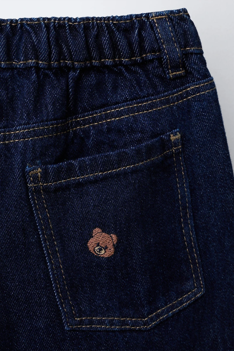 EMBROIDERED BEAR CULOTTE JEANS