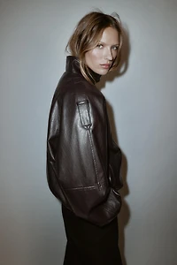 FAUX LEATHER HIGH COLLAR JACKET