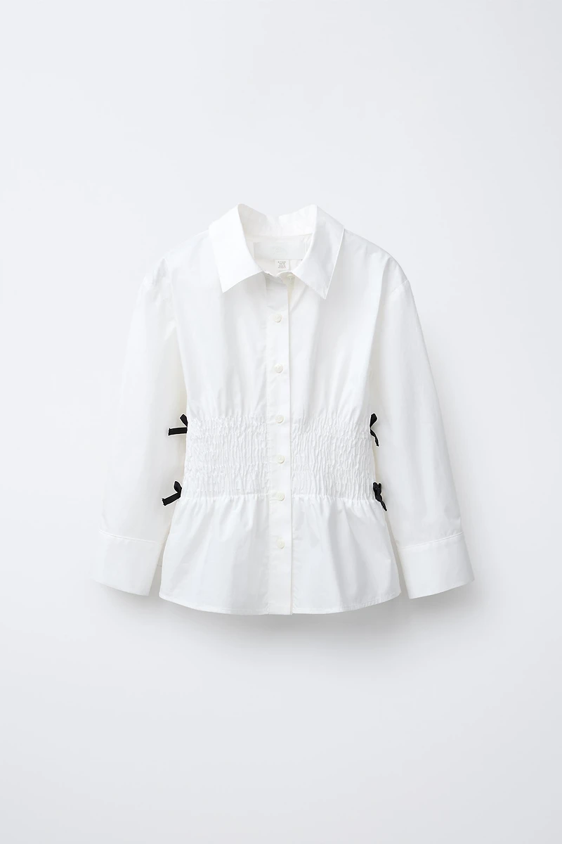 CONTRAST BOW ELASTIC SHIRT