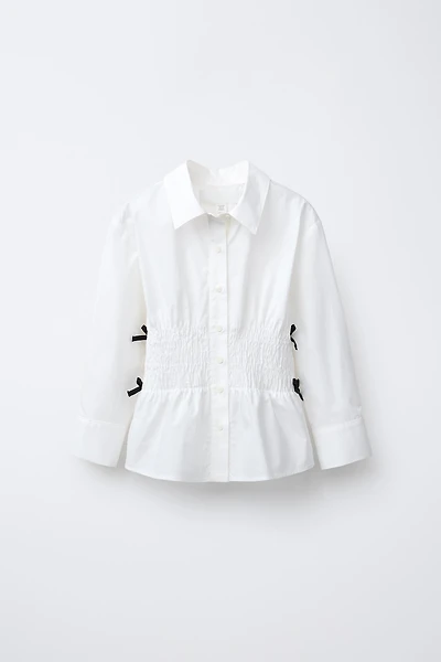 CONTRAST BOW ELASTIC SHIRT