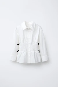 CONTRAST BOW ELASTIC SHIRT