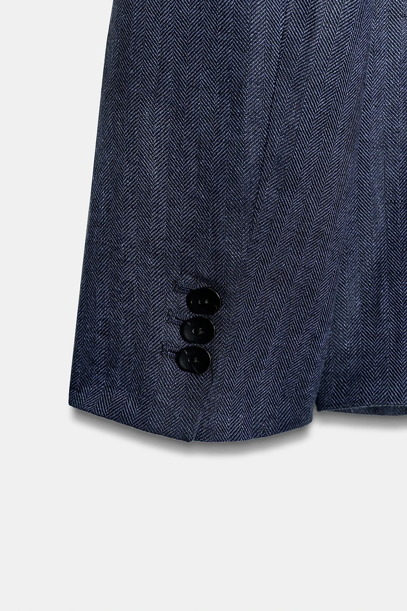 100% HERRINGBONE LINEN FITTED BLAZER