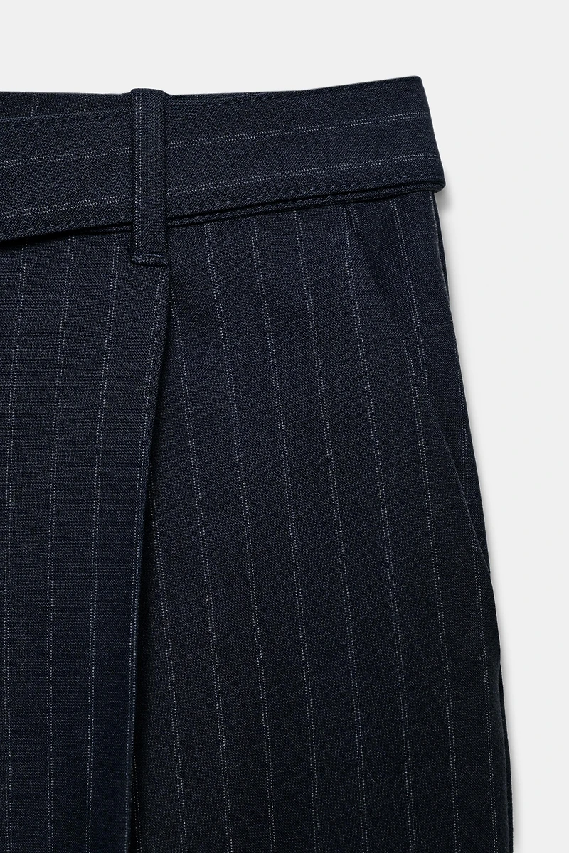 PINSTRIPE BELTED PANTS