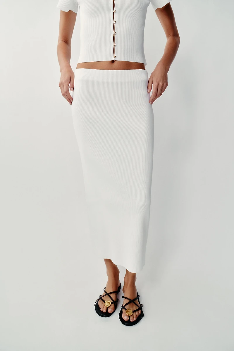 RIBBED KNIT MIDI SKIRT