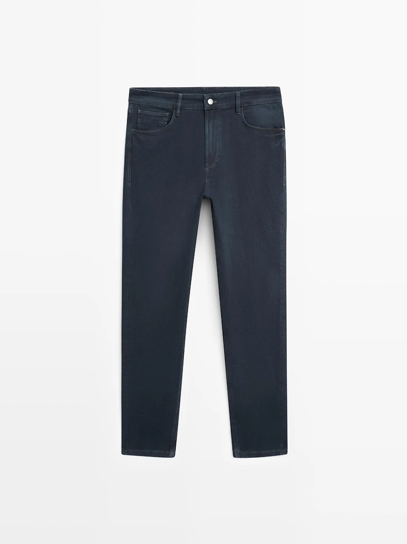 Slim fit denim-effect trousers