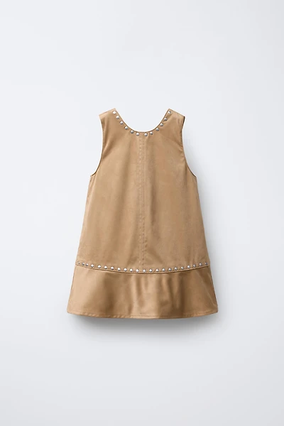 STUDDED FAUX SUEDE DRESS