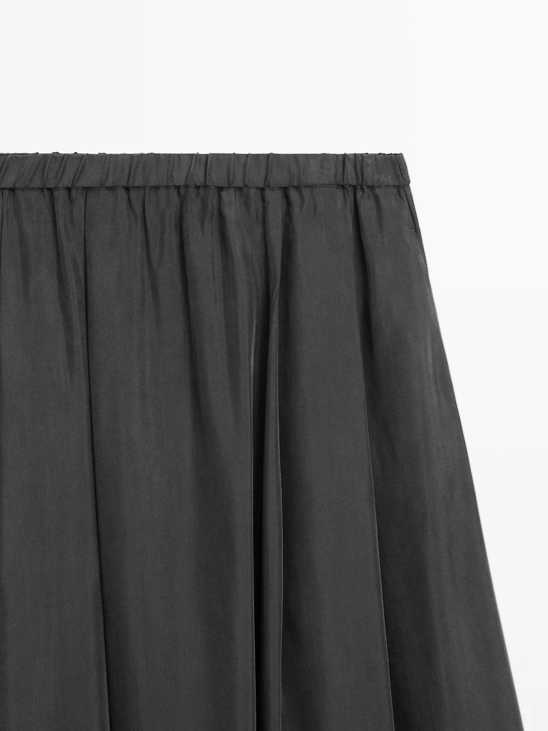 Cotton blend knit flared midi skirt