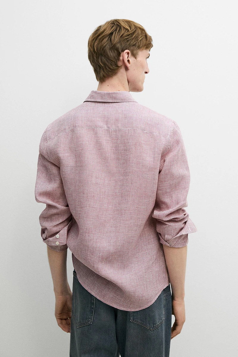 100% linen regular fit micro-checked shirt