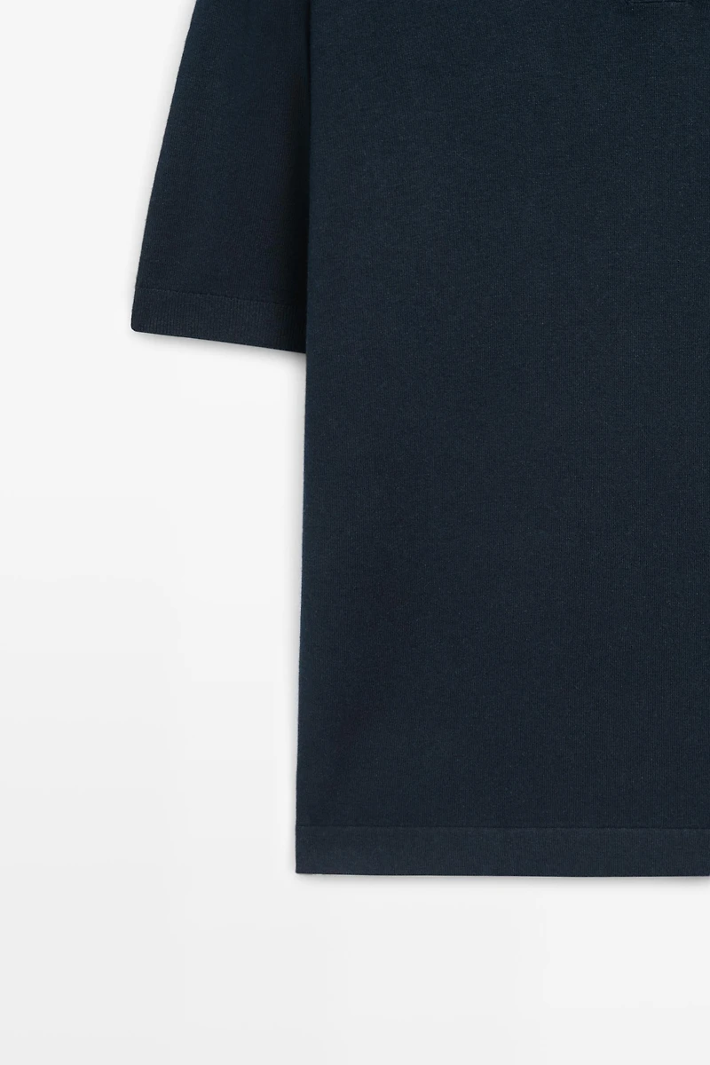 Cotton and linen knit polo sweater
