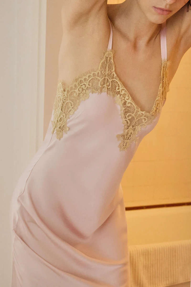 SATIN MIDI LACE DRESS